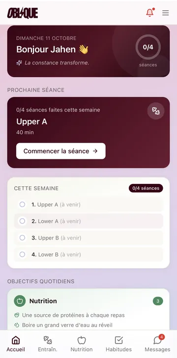 Application Oblique, page d'accueil